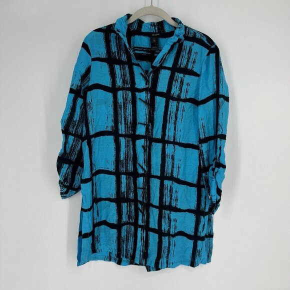 ali miles Tops - Ali Miles Top Women’s small S blue plaid office oversized  blouse shirt workwear